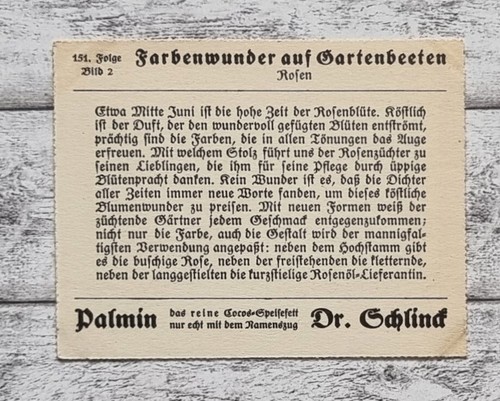 Rosen Gartenbeete Farbenwunder Blumen Palmin Post Sammelbild 151 Werbung Vintage - Bild 2 von 2