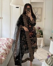 Designer New Black Faux Georgette Salwar Kameez With Dupatta For Aesthetic Wear