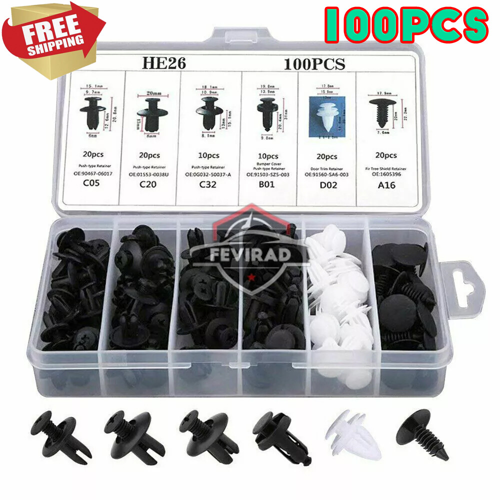 Car Clips 100PCS Bumper Retainer Clips Car Body Trim Clips Set, 6 Sizes Universal Plastic Rivets Fasteners Push Type Retainer Kit Push In Screws Fenders Panel C Volkswagen Plastic Car & Truck - Foto 3