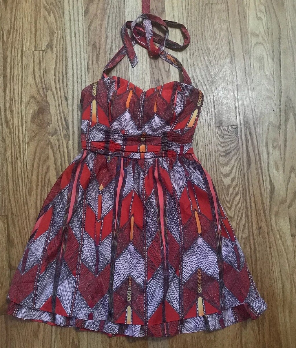 Womens GUESS Los Angeles Red Geometric Halter Summer Party Work Dress  Paisley EU | eBay