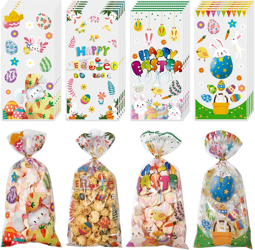 Easter Treat Bags: 100Pcs Easter Cellophane Bags with Twist Ties for Goodies Can