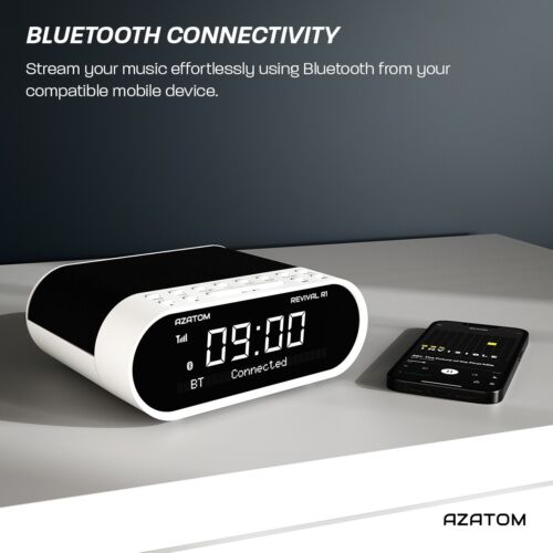 DAB+ FM Radio Reloj Alarma Altavoz Bluetooth Cargador USB AZATOM Renacimiento Blanco - Imagen 3 de 7