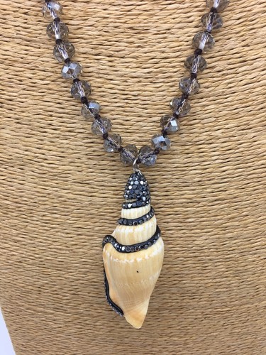 summer 16' Knotted Tribal Glass Crystal real seashell pendant Necklace Woman - Picture 7 of 8