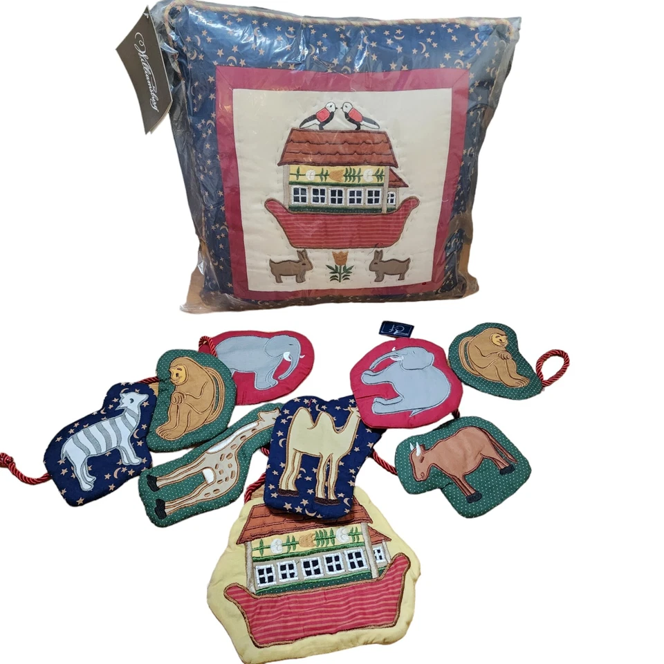 Noah's Ark Pillow And Bunting Animals Multi Quilted Nursery Biblical Story New - Image 2 of 4