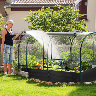 Galvanized Raised Garden Bed with Mini Greenhouse Cover for Flowers Vegetables