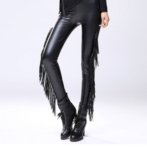 Lady Faux Leather Leggings Pants Slim 