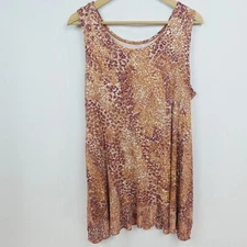 LOGO Layers Animal Print Tank Top Sz 1X Terracotta Peach Multi Knit Pleated Hem