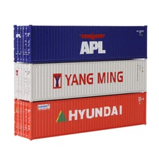 3pcs Different HO Scale 40ft Containers APL YANG MING HYUNDAI