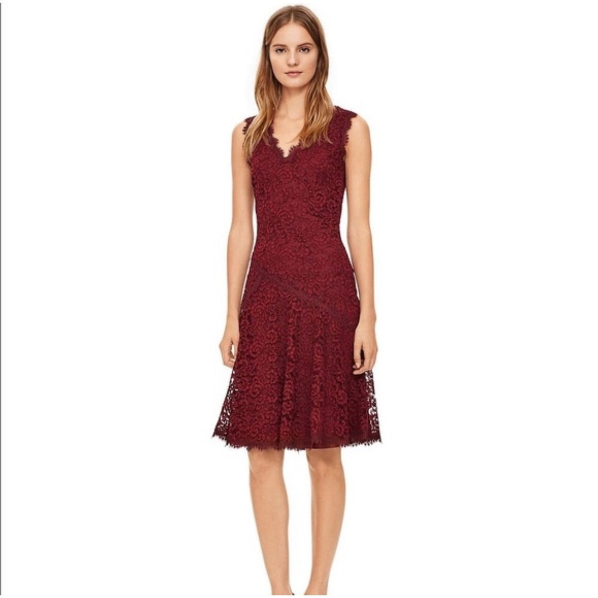 Women’s Tory Burch V Neck Lined Lace Midi Dress