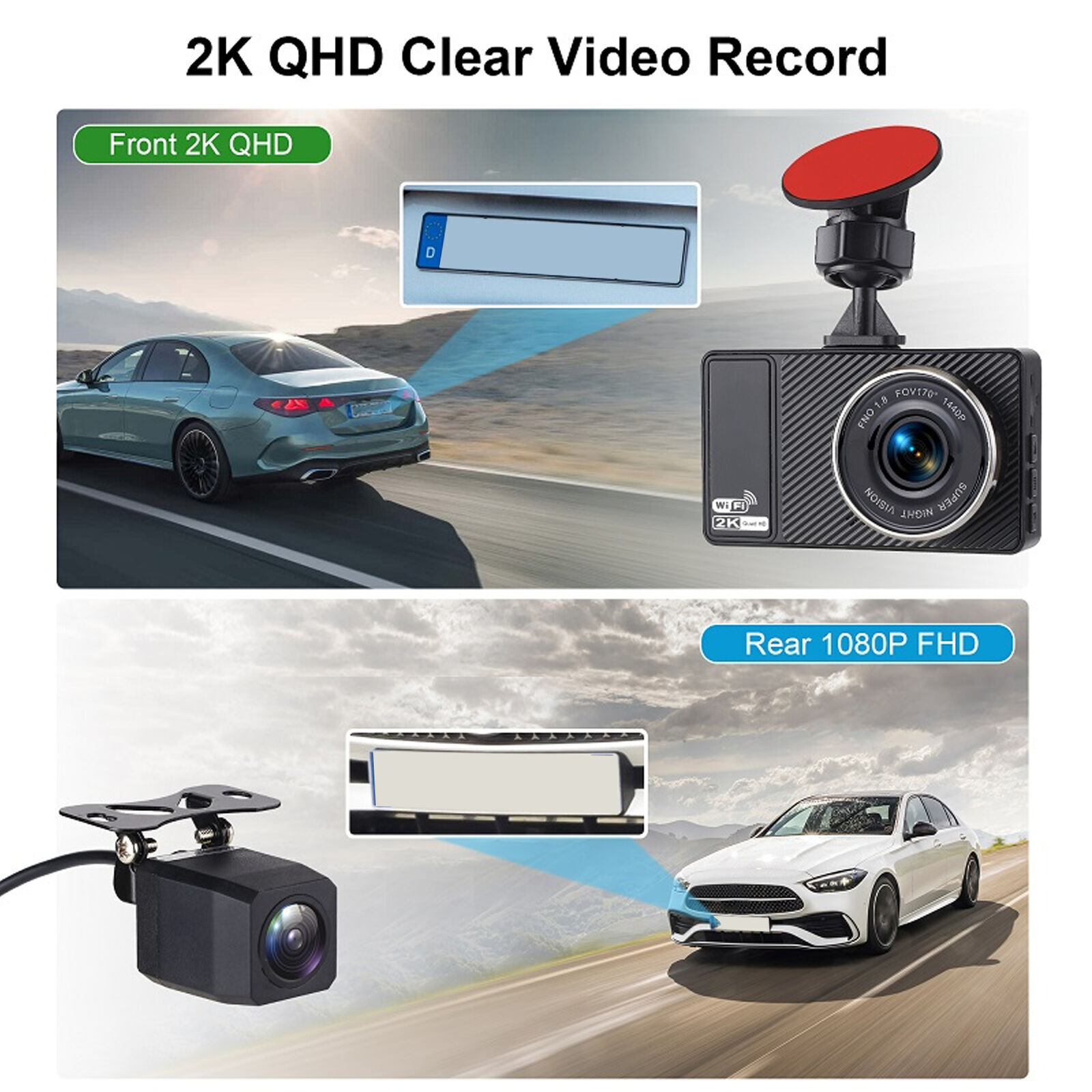 Professional 2K Front 1080P Rear Dash Cam with Night Vision and Loop Recording-image