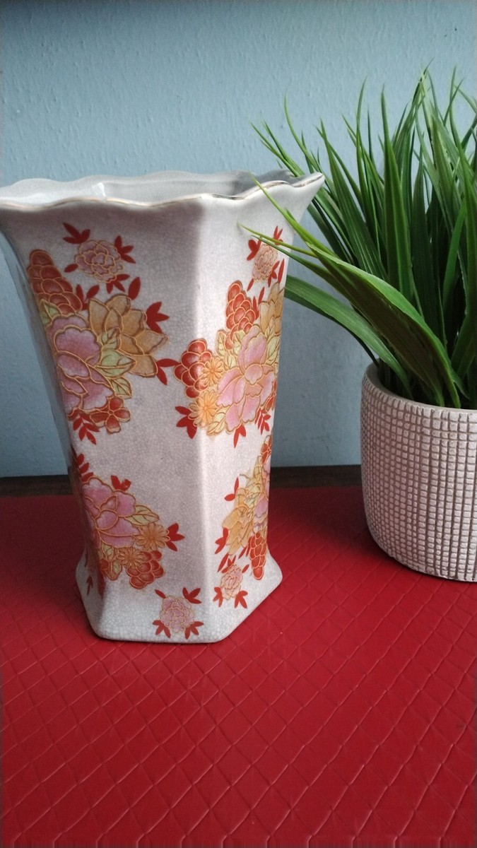 Japanese Flower Vase With Roman Number 5 On The Bottom Multicolor
