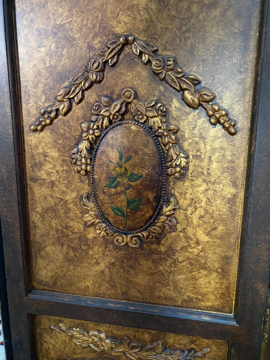 Antique Folding Wooden Separate Screen Painted with Bucolic Scenes
