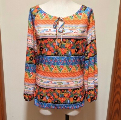 Vintage psychedelic floral long sleeved peasant top - 60's 70's
