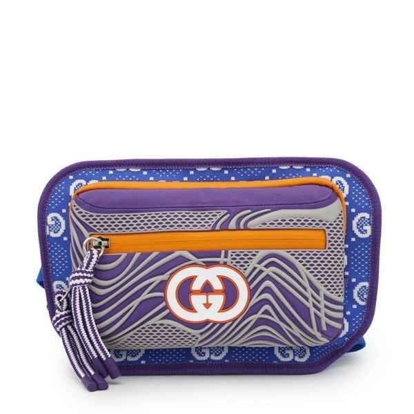 GUCCI GG Nylon Waist Belt Bag in Purple Orange with Rubber Accents