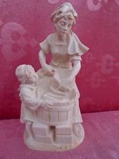 Bella Holzfigur __ Magd con Bambino Am Lavandino __ Legno Intagliato __Tirolo__
