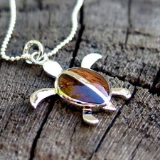 Koa Wood Hawaiian Honu Sea Turtle Silver Rhodium Plated Brass Pendant BRP1045