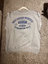 Harley Davidson Crewneck Sweater Vest Sz M USA Made Milwaukee WI Gray Terry