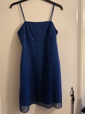 babydoll dresses 90s Vintage Marks And Spencer Sequin Dress UK12 Indigo Empire Line Size:US 8 / UK12