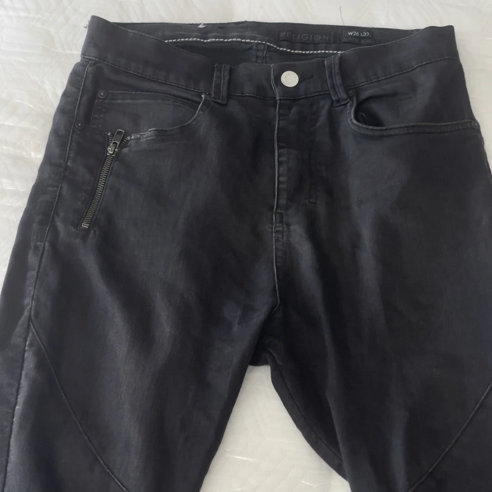 Jeans Marca Religion Moto Ropa Hoja Ajustada Verdadera Talla W28 L31 Negro Cremallera Tobillo. Foto 4 de 4