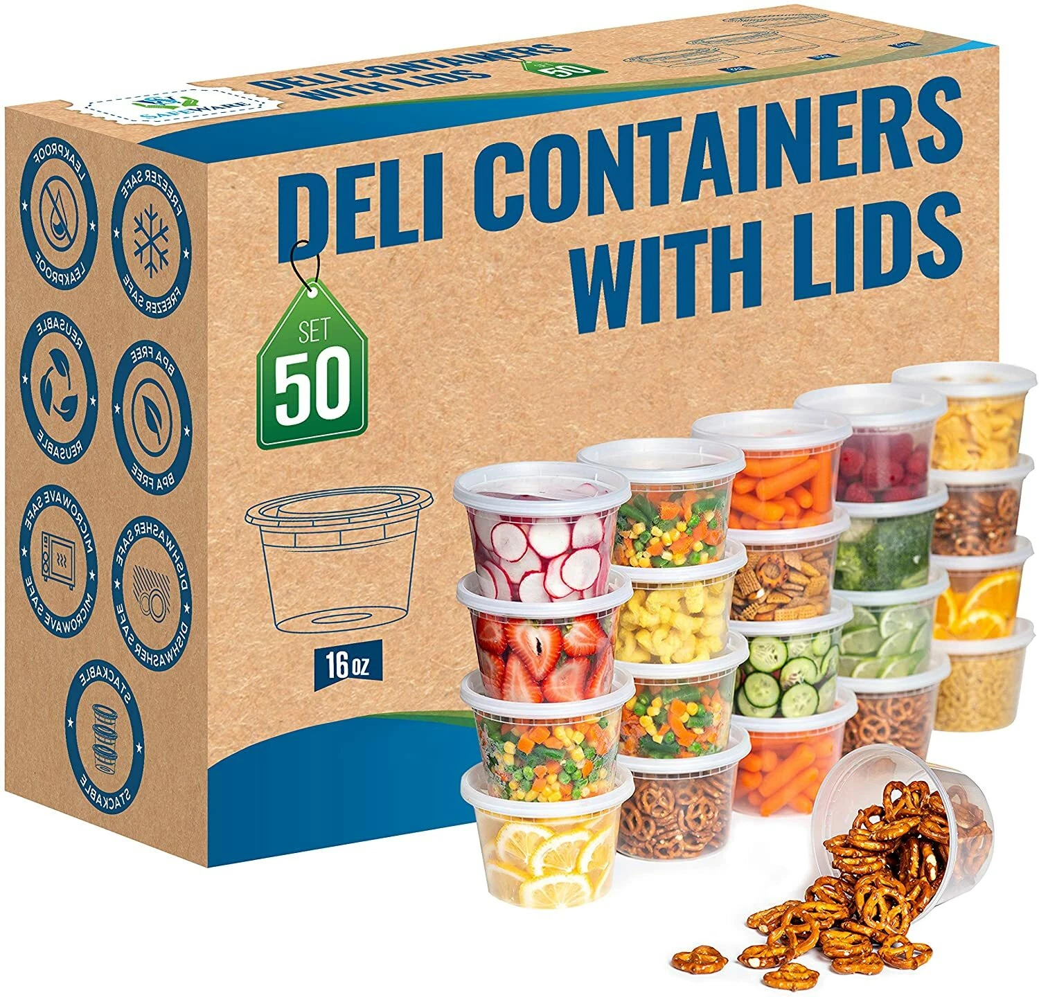 Safeware 16oz [50 Sets] Deli Plastic Food Storage Containers with Airtight Lids
Opens in a new windo