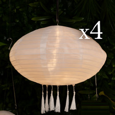 Noma Solar Oval White Mandarin Hanging Lantern Light Garden 40cm (4 pack)