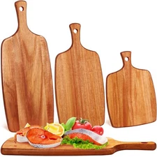 3 Pcs Acacia Wood Cutting Board Wooden Charcuterie Board with Handle Laser En...