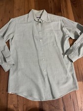 Manhattan Green Button Down Long Sleeve Shirt Mens Size 15 1/2, 32-33