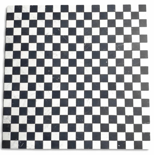 C251XH Carrara White Black Marble Checkerboard Chess Mosaic Tile Honed - Picture 2 of 8