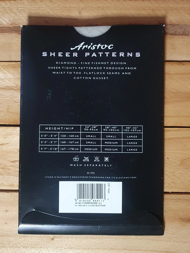 Vintage Aristoc Sheer Patterns Diamond Fishnet Nylon Tights - Large Champagne - Image 2 of 2