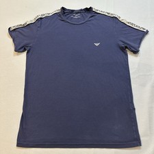 Emporio Armani Logo Tape Crew Neck T-Shirt Blue Men s Medium Stretch Cotton Tee