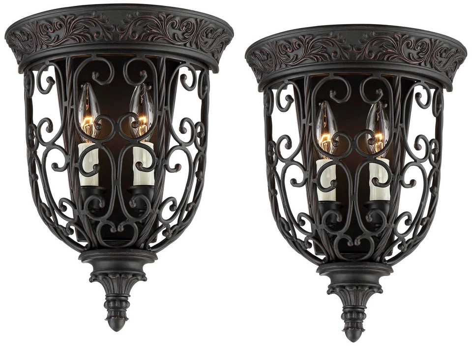 Juego de 2 apliques de pared French Scroll de bronce con cable de 10 1/2" para casa de accesorios Foto 2 de 4