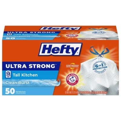 Hefty Ultra Strong Tall Kitchen Trash Bags   Clean Burst, 13gal, 50ct Drawstring