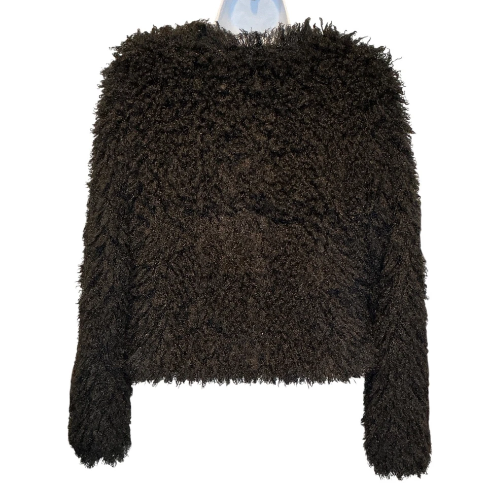 Max Studio женщин черный искусственного меха Болеро куртка Sz M кудрявый укороченный галстук спереди богемное - Изображение 2 из 4