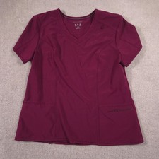 Scrubstar Scrub Top Womens XL Red Wine V Neck Short Sleeve Zip Pocket Nurse