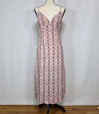  LE LIS Snake Print V-Neck Maxi Slip Dress Medium Pink Black Retro Y2K 