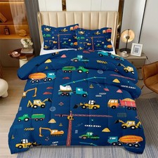 3 Pcs Twin Bedding Set for Boys, Kids Construction Truck Comforter Sets, Exca...