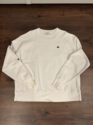 #ad Champion Reverse Weave Men#x27;s White Crewneck Pullover Sweatshirt USA Logo XL $45.00