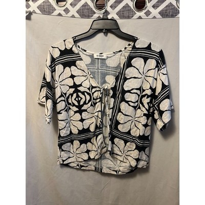 4th & Reckless Beach Tie Front V-Neck Beach Shirt Black White Floral Size XL