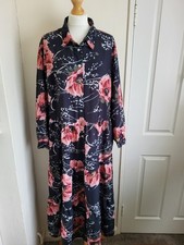 Kaleidoscope Shirt Dress Ladies Size 24 Black Orange Floral Maxi Long Sleeves