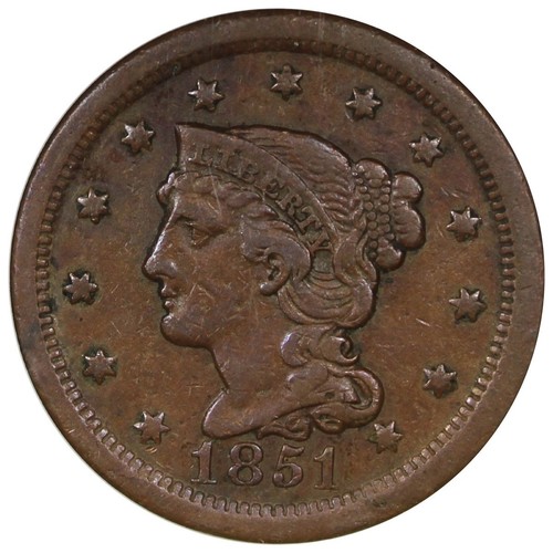 1851 Braided Hair Large Cent ANACS VF25 Newcomb 31 Soapbox Holder - Picture 2 of 4