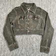 Cropped Military-Style Gray Jacket With Button Details M Dept Peace Corduroy Y2K