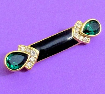 Vtg Runway Deco Chic MONET GP GREEN CRYSTAL ICE RHINESTONE BAR BROOCH MINT 80s