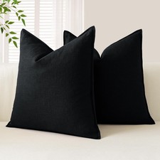 Pack of 2 Soft Linen Decorative Throw Pillow Covers 22 x 22 Inch Solid Farmho...