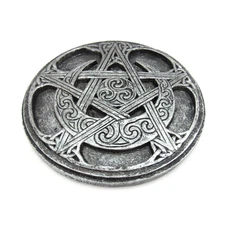 Pentagram and Crescent Moon Incense Burner - 4.5 Inches - Silver Color - NEW