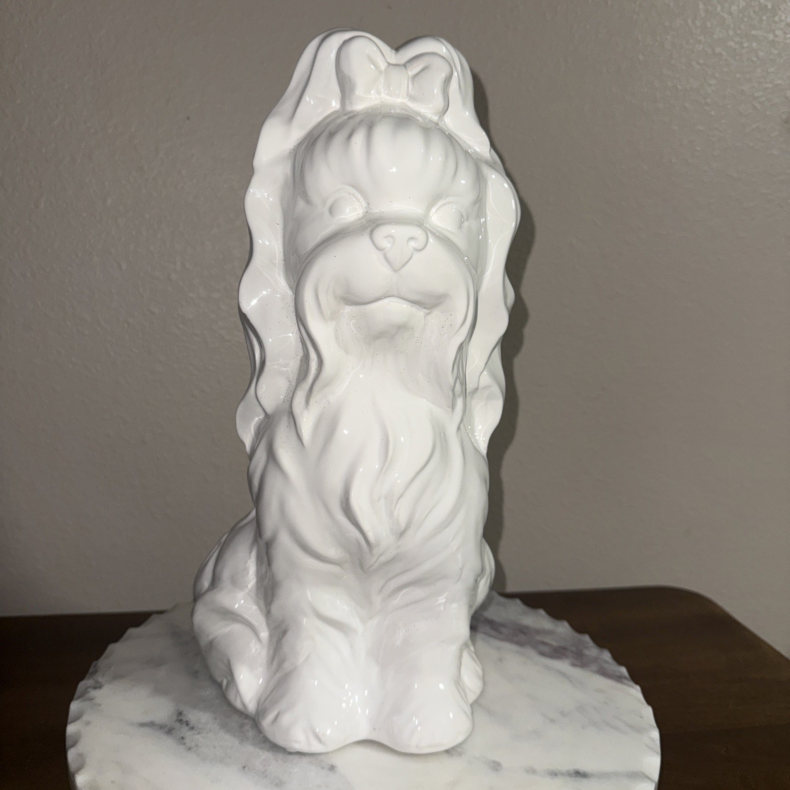 Shih Tzu Glazed Ceramic Decorative White Dog Statue 14” Tall New Without Tags