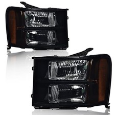 GMC Sierra 07-13 1500 07-14 2500HD 3500HD Headlights Smoky Lens Amber Reflector
