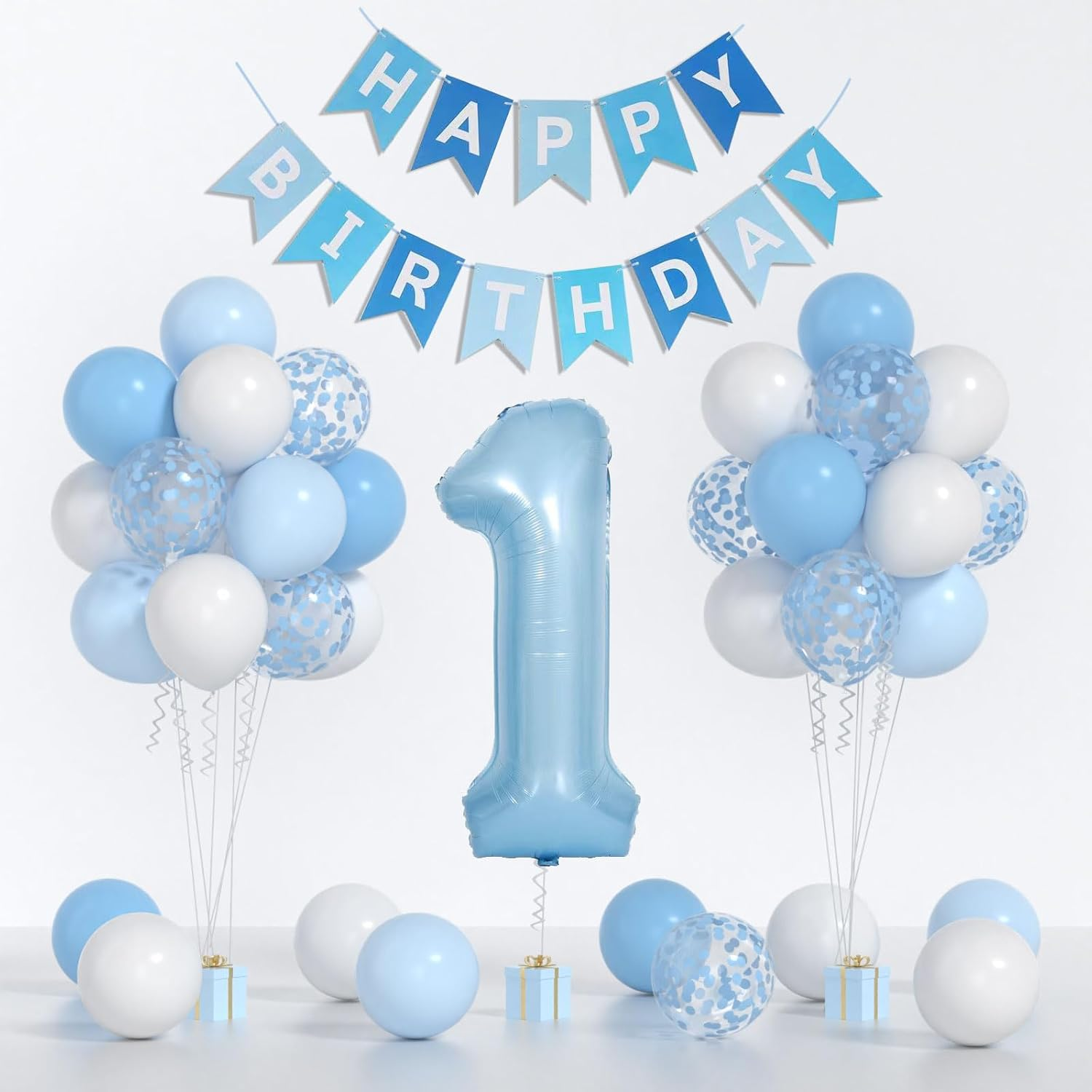 Baby Blue and White Balloons with 40Inch 1 Balloon for First Birthday Decor