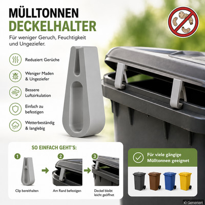 Belüftungsclips für Müll / Bio-Tonne Deckel  weniger Geruch u. Maden Ungeziefer