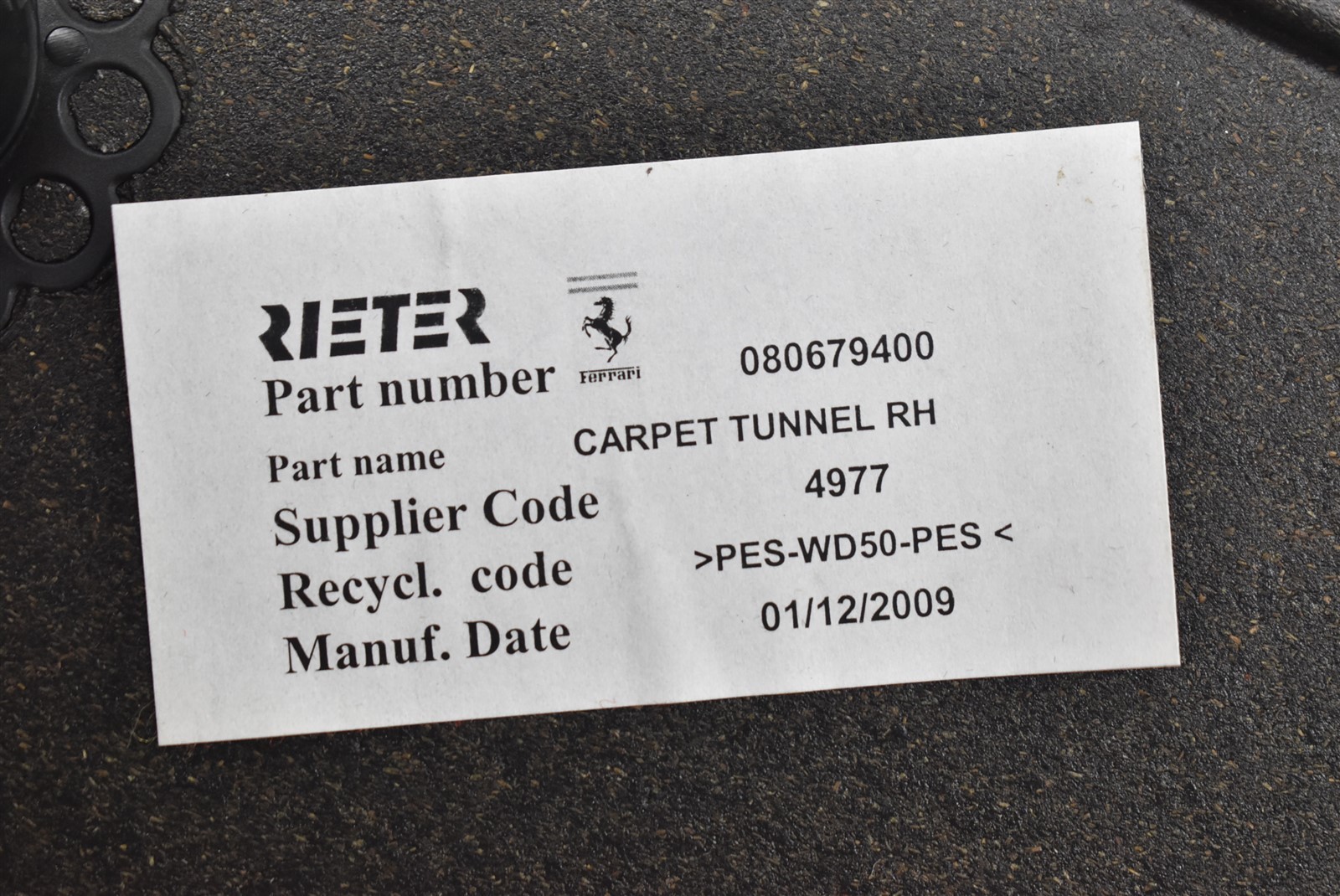 2010 Ferrari California Carpet Tunnel Trim Right Passenger RH 