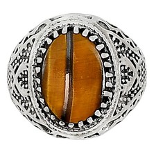 Natural Tiger Eye - Africa 925 Sterling Silver Ring s.9 Jewelry R-1738
